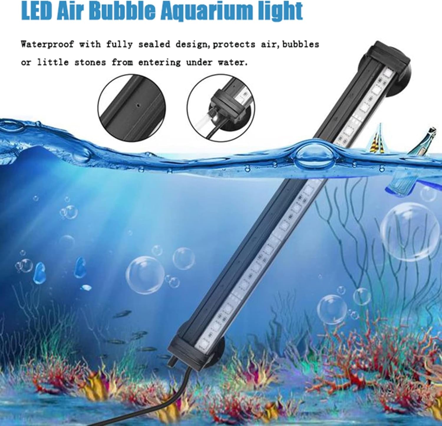 LED Fish Tank Light,Submersible Aquarium Light with Air Bubble Hole,Ip68 Waterproof,Color Changing LED Lights with Remote Controller,31Cm/12.2"